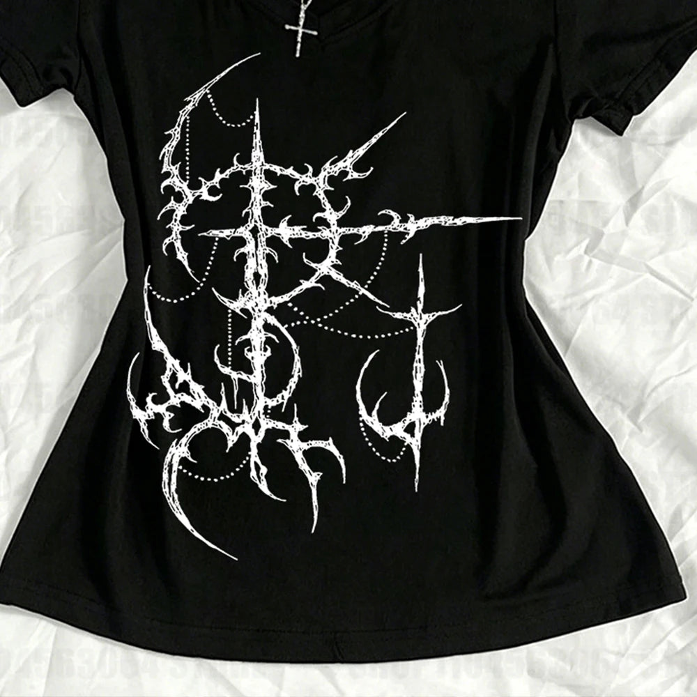 Y2k Emo girl Gothic Punk Sexy And Slim Tees Tops Vintage Street Women Clothing Grunge Trashy Y2k Style Clothes Slim Tees Top 90s