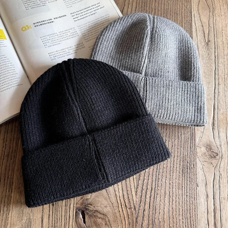 Embroidered Letter Beanie - Soft Warm Knit Hat for Men & Women, Stretchable Slouchy Cap for Casual & Travel