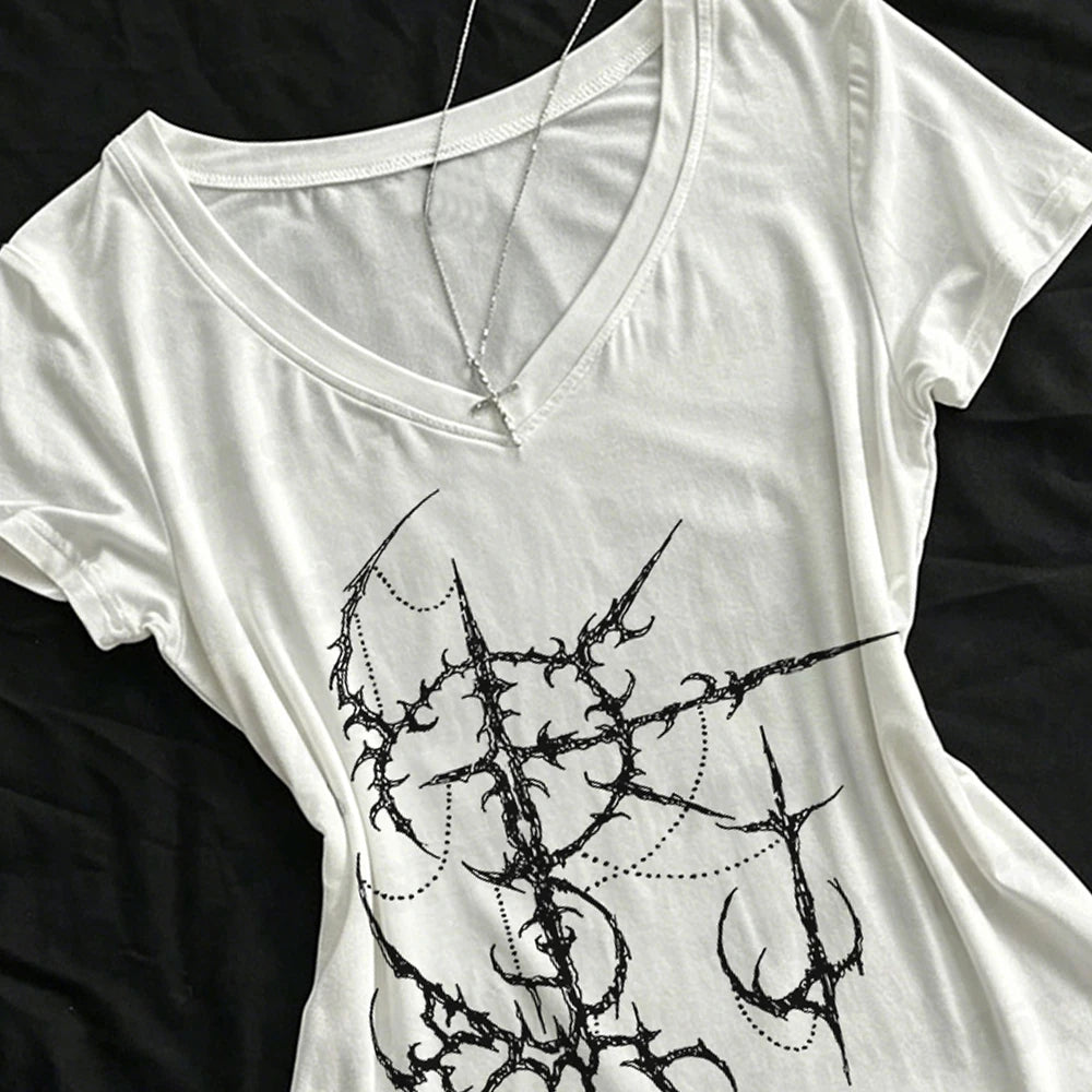 Y2k Emo girl Gothic Punk Sexy And Slim Tees Tops Vintage Street Women Clothing Grunge Trashy Y2k Style Clothes Slim Tees Top 90s