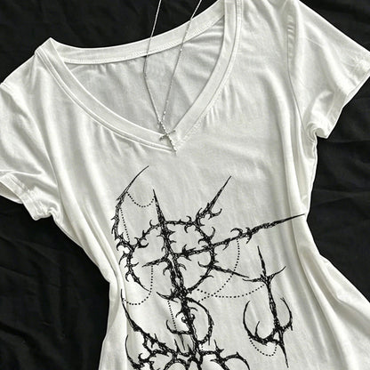 Y2k Emo girl Gothic Punk Sexy And Slim Tees Tops Vintage Street Women Clothing Grunge Trashy Y2k Style Clothes Slim Tees Top 90s