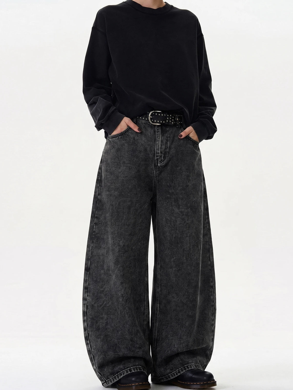 High Streets Spring Summer Men's Jeans Baggy Wide Leg Curved Knife Denim Pants Loose Solid Color Male Trendy Trousers