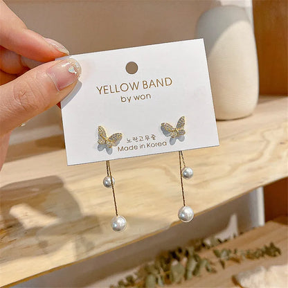 Trendy Long Wire Tassel Thread Chain Climb Star Heart Beads Pendants Drop Earrings women's Straight Hanging Earings Jewelry