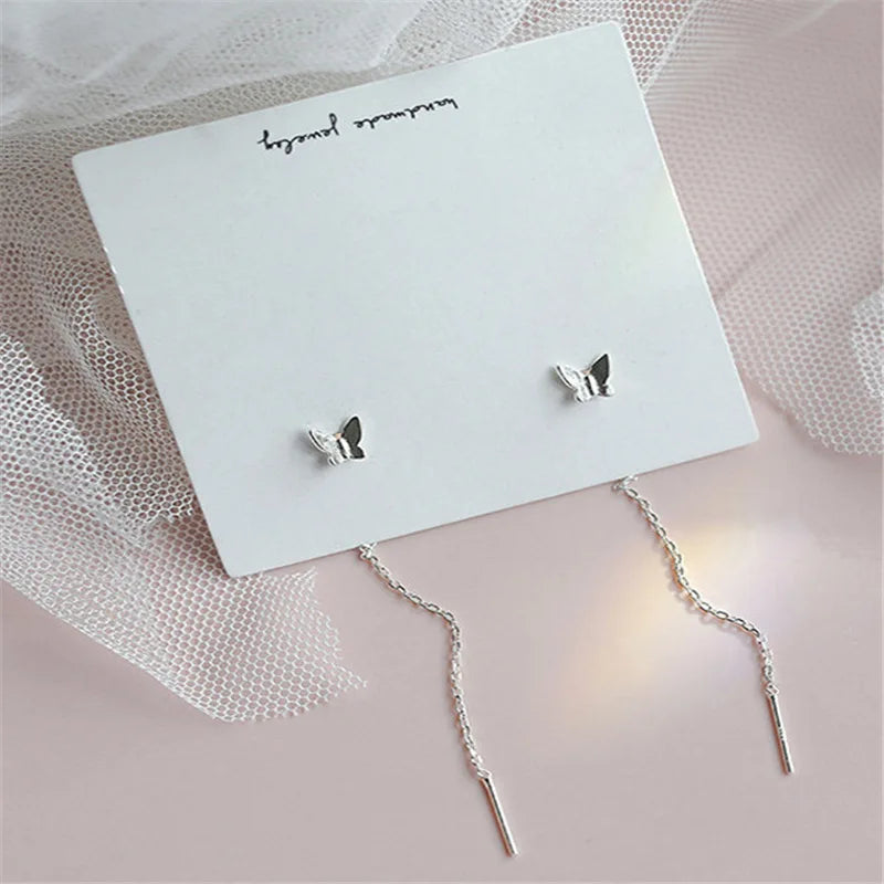 Trendy Long Wire Tassel Thread Chain Climb Star Heart Beads Pendants Drop Earrings women's Straight Hanging Earings Jewelry