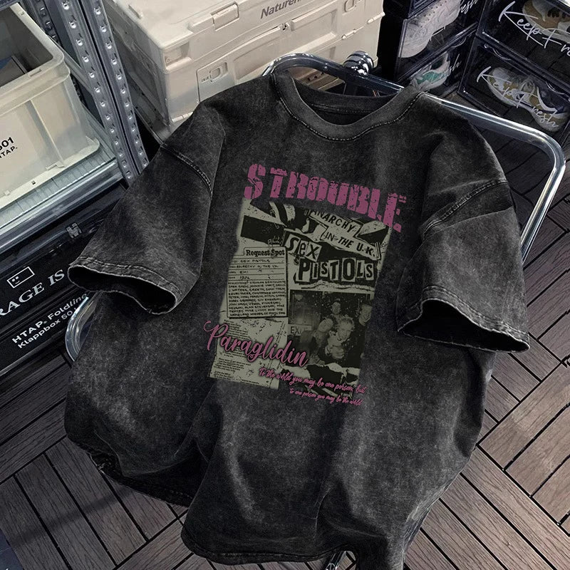 Washed and Old Heavy Short-sleeved T-shirt Men's Summer Oversize Retro High Street Trendy Brand Half-sleeved Top