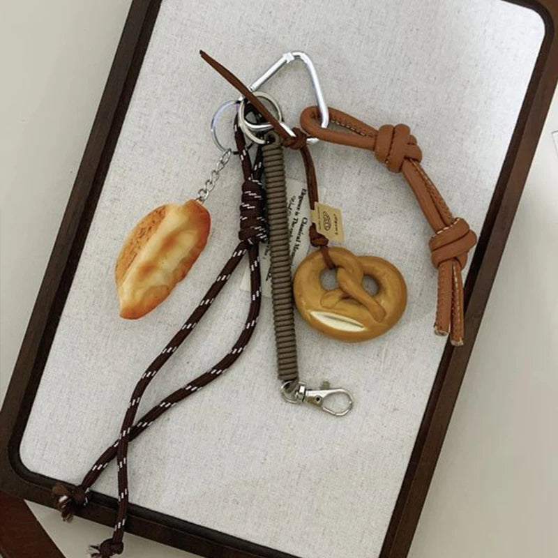 Keychain Cute Bread Car Backpack Pendant Decoration Nylon Woven Suitable for Students, Couples, Key Hooks