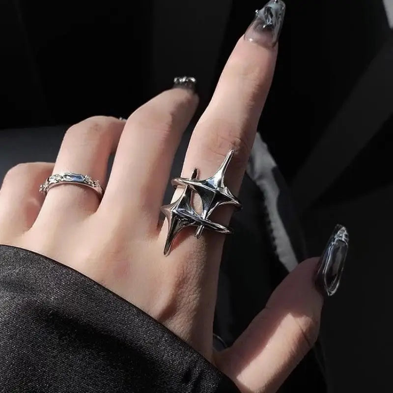 Cute Y2K Star Open Ring for Women Creative Vintage Silver Color Adjustable Rings Couple Jewelry Gift