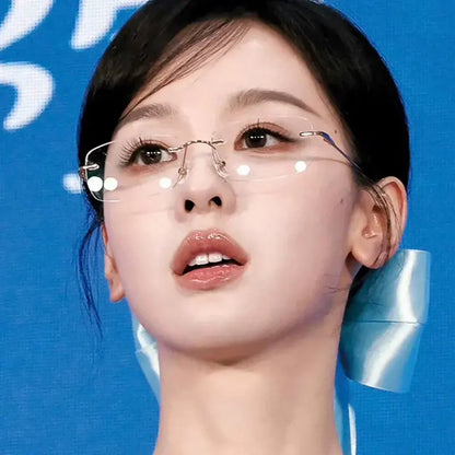 Y2K Anti Blue Light Blocking Glasses Fashion Transparent Square Frameless Eyeglass Square Rimless Glasses Light Clear Glasses