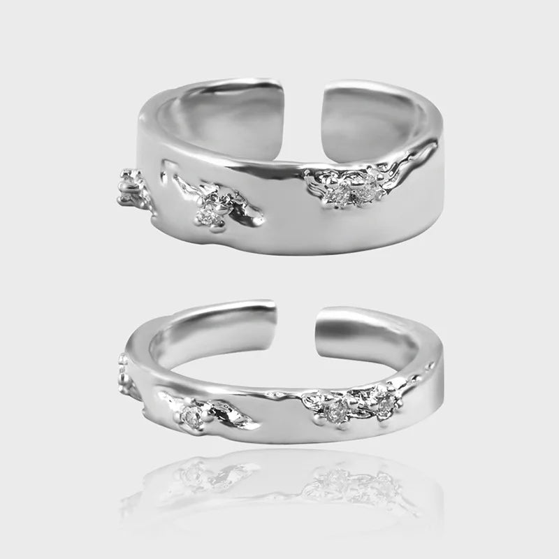 GUFTM Korean Irregular Rings Rhinestone Natural Stone Wedding Engagement Rings Adjustable Y2K Rings Aesthetic Jewelry