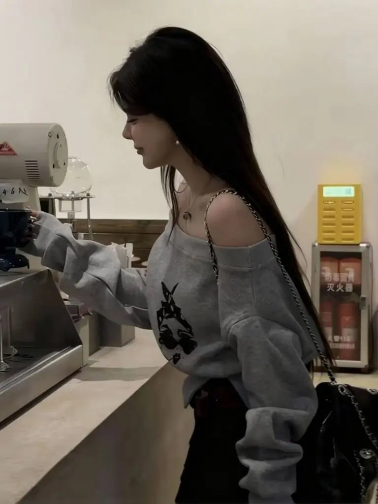 Tunic Batwing Sleeve Off Shoulder Top Women Casual Korean Boat Neck Sweatshirt Waist Split Long Sleeve T Shirt Basic Tees