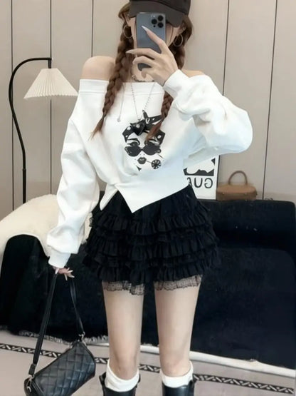 Tunic Batwing Sleeve Off Shoulder Top Women Casual Korean Boat Neck Sweatshirt Waist Split Long Sleeve T Shirt Basic Tees