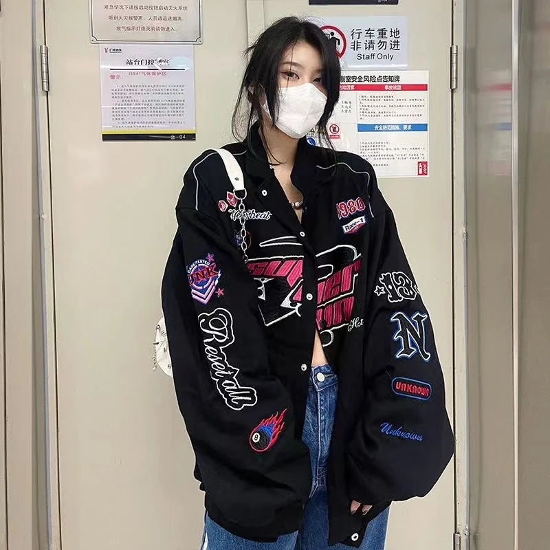 Y2K Racing Style Jacket 2022 Hot Men And Women Printed Coat Vintage Casual Colorblock Long Sleeve Varsity Clouths Spring Autumn