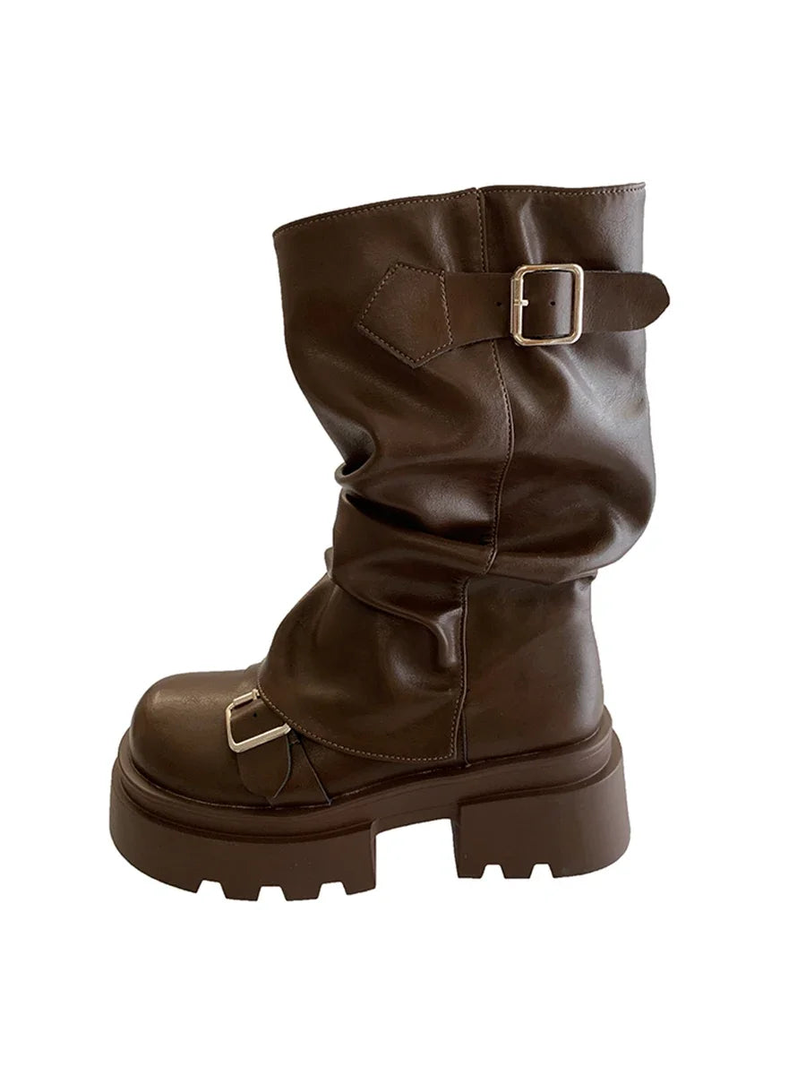 Short boots women's 2025 new spring and autumn winter retro Maillard mid boots women's
