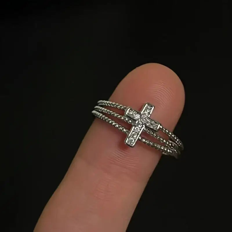 Y2K Style Vintage Cross Open Rings for Women Hypoallergenic Non-Fading Fashion Jewelry Gift for Teens Girls