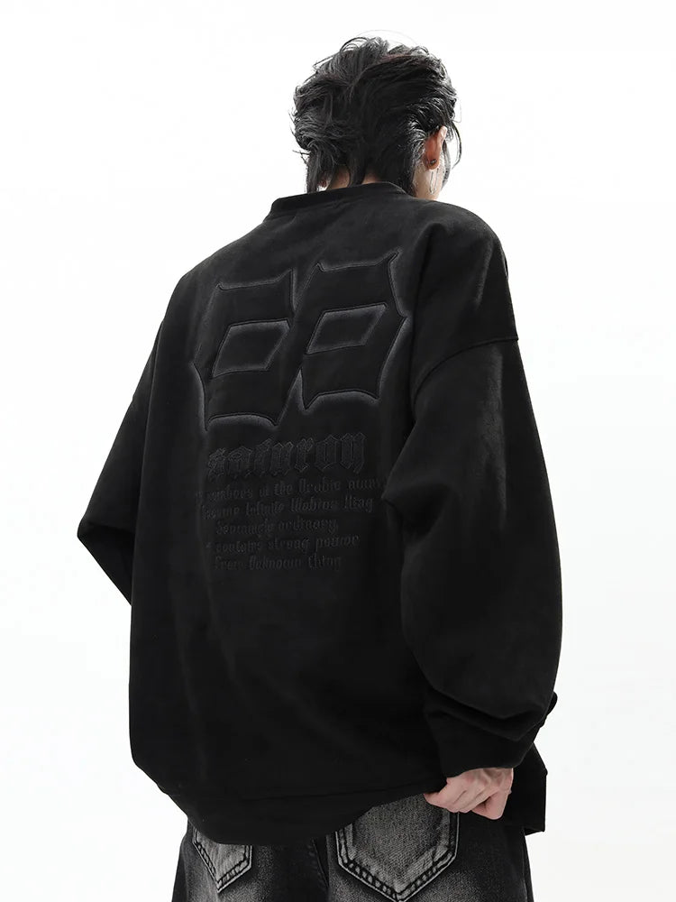 Trendy American Style Oversize Long Sleeve round Neck Sweatshirt Men's Spring Autumn Suede Velvet Embroidered Hoodie Casual Wear