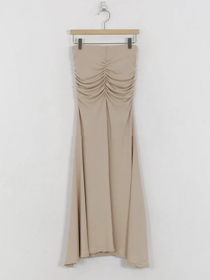 Shirring Satin Skirts for Women High Waisted Skirt 2026 Women A-Line Elegant Skirts Summer Pink Midi Skirt New Korean Style
