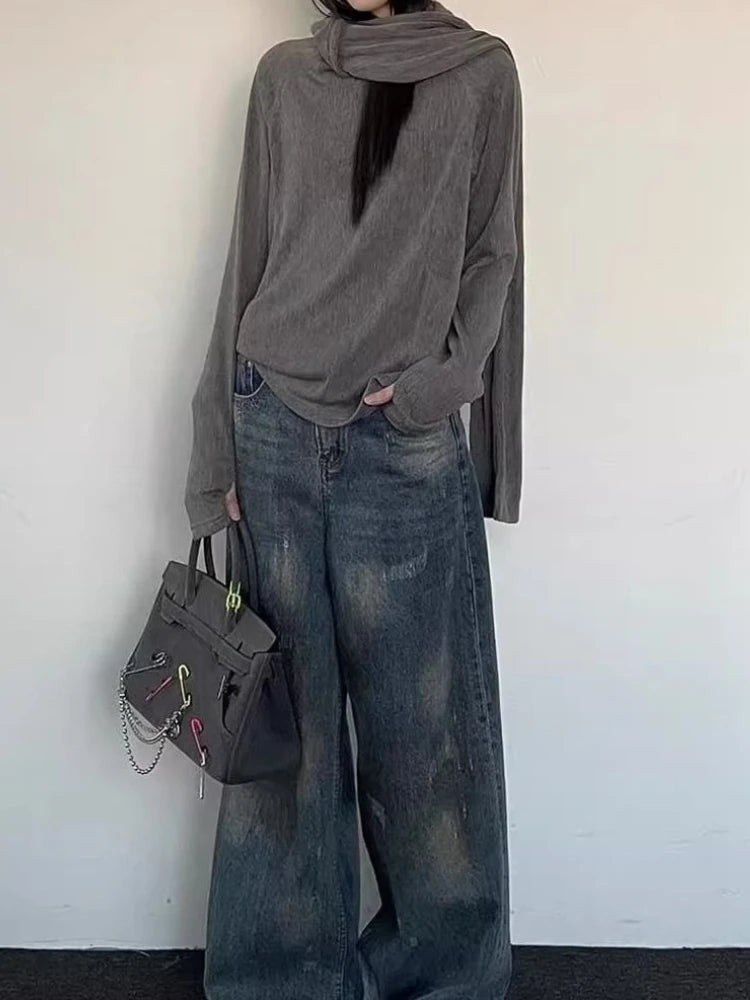 Y2k Streetwear Solid Casual Pullovers Sweaters Chic Subculture Sweaters 2000s Korean Fashion Slim Batwing Sleeve Autumn Jumpers