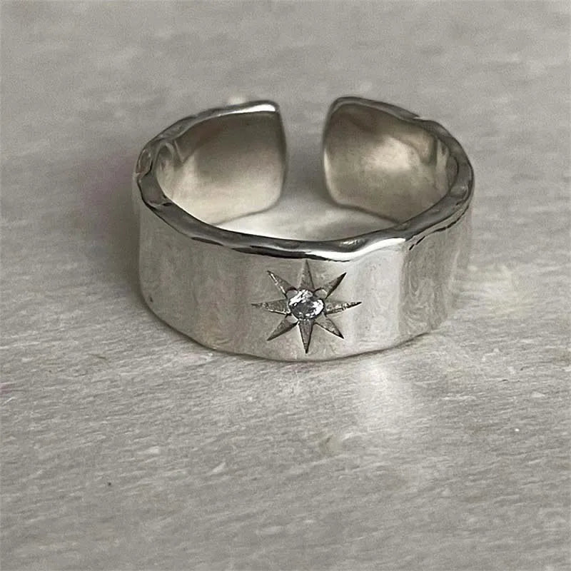 2pcs Y2K Shiny Star Opened Rings for Men Women Punk Hiphop Silver Color Star Zircon Couple Rings Party Jewelry Gifts