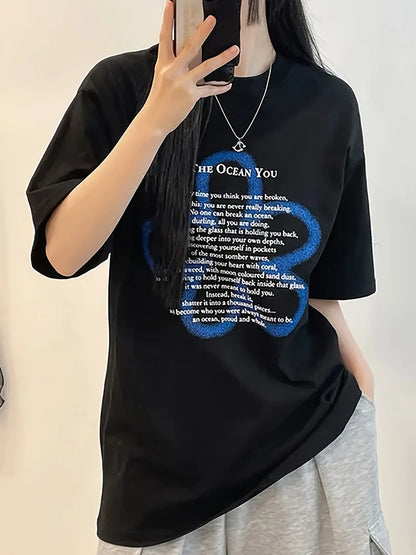 Y2k Letter Print Black T-Shirt Womens Graphic Tee Sweet Spicy Summer Street Style Tops Casual LooseFit Vintage Summer Streetwear