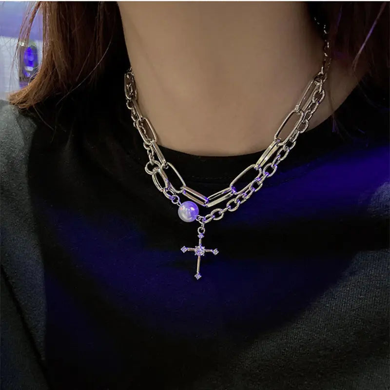 Chain Around The Neck Cross Necklace for Women Pendant Vintage Multilayer Fashion Jewelry Hip-Hop Gothic Style Clavicle Chokers