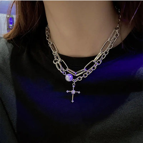 Chain Around The Neck Cross Necklace for Women Pendant Vintage Multilayer Fashion Jewelry Hip-Hop Gothic Style Clavicle Chokers