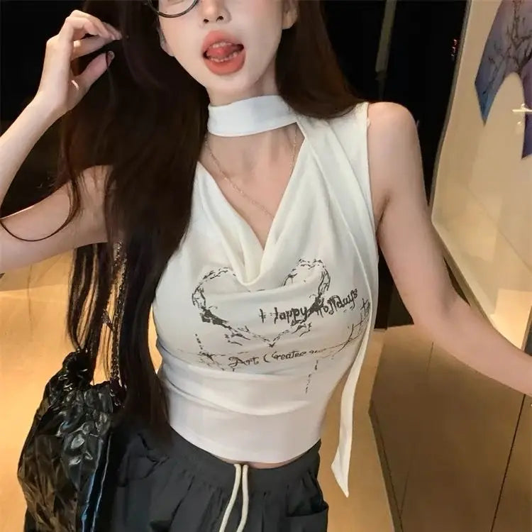 Sexy Tanks 2026 Women's Clothing Sleeveless Print White Camis Ropa Mujer Slim Fit Korean Tees Fashion Summer Vest Crop Tops