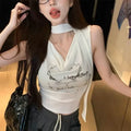 Sexy Tanks 2026 Women's Clothing Sleeveless Print White Camis Ropa Mujer Slim Fit Korean Tees Fashion Summer Vest Crop Tops
