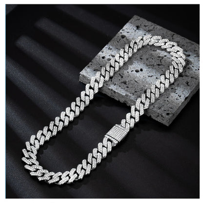 Mens 13MM Cuban Link Chain Necklace & Bracelet Set Silver Miami Hip Hop Jewelry Bling Diamond Choker for Men And Women