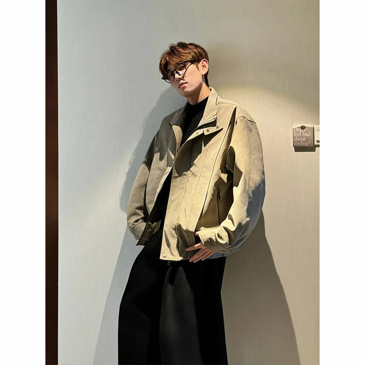 Hot jacker Men's Spring Stand Collar Motorcycle Jacket Fashionable Splicing Design Trendy Outerwear for Men
