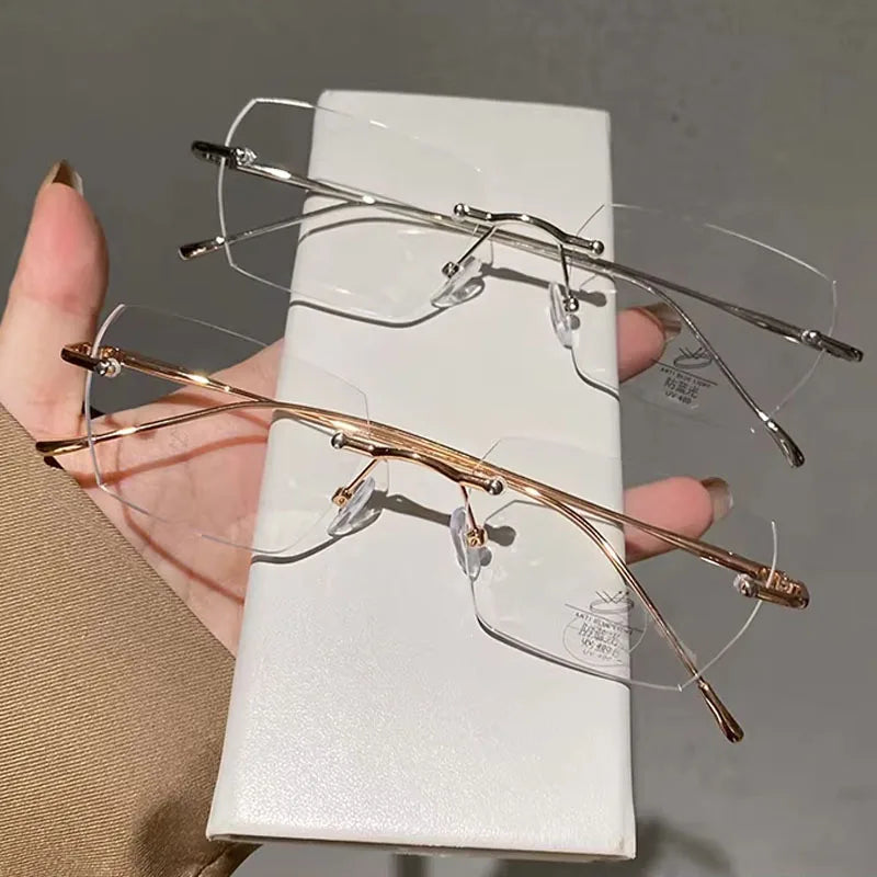 Y2K Anti Blue Light Blocking Glasses Fashion Transparent Square Frameless Eyeglass Square Rimless Glasses Light Clear Glasses