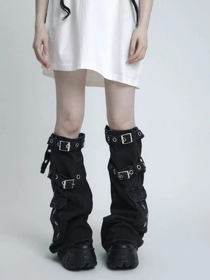 Y2K Aesthetic Wide Leg Denim Socks Stockings Women's Subcultural Punk Y2k Socks Leg Warmers Hot Girls Chic