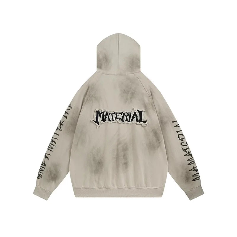 Retro American Heavyweight Faded Zipper Hoodie Set Sporty Two-Piece Suit for Men And Women Casual Cotton Polyester Blend