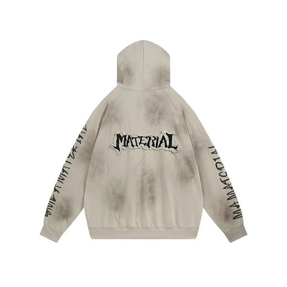 Retro American Heavyweight Faded Zipper Hoodie Set Sporty Two-Piece Suit for Men And Women Casual Cotton Polyester Blend