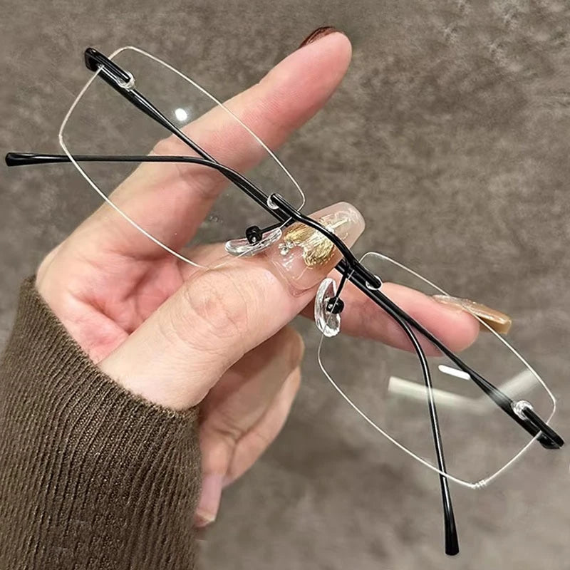 Y2K Anti Blue Light Blocking Glasses Fashion Transparent Square Frameless Eyeglass Square Rimless Glasses Light Clear Glasses