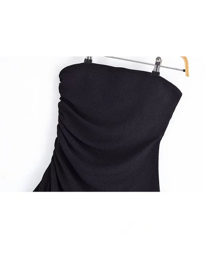 HH Women's Summer Fashion Tops Solid Strapless Sleeveless Backless Fold Decorate Female Sexy Slim Asymmetry Top 3 Color