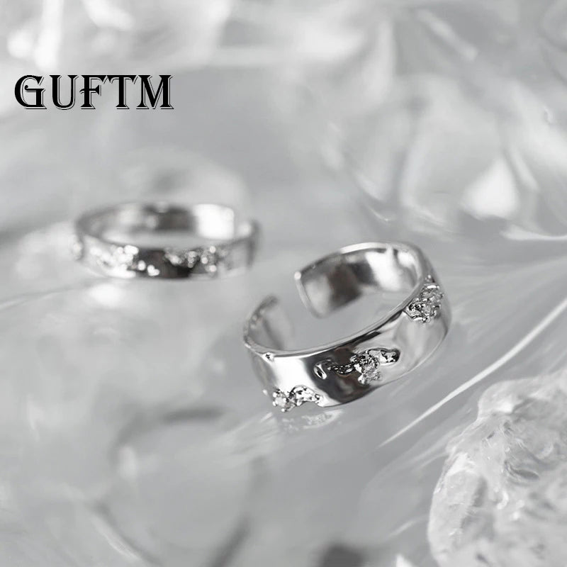GUFTM Korean Irregular Rings Rhinestone Natural Stone Wedding Engagement Rings Adjustable Y2K Rings Aesthetic Jewelry