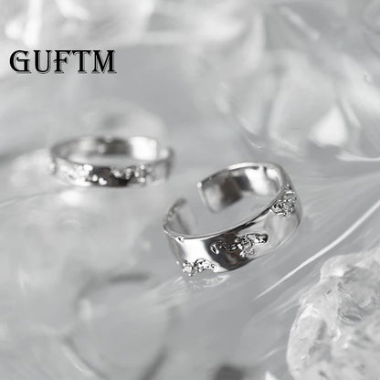 GUFTM Korean Irregular Rings Rhinestone Natural Stone Wedding Engagement Rings Adjustable Y2K Rings Aesthetic Jewelry