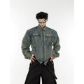 Rugged Slim Fit Men's Denim Jacket Heavyweight korean Style Washed in Fashion Stand Collar Hip Hop Trendy Casual Coat