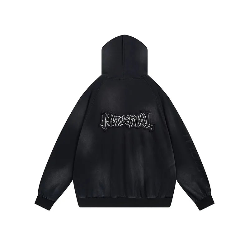 Retro American Heavyweight Faded Zipper Hoodie Set Sporty Two-Piece Suit for Men And Women Casual Cotton Polyester Blend
