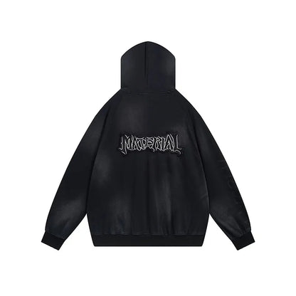Retro American Heavyweight Faded Zipper Hoodie Set Sporty Two-Piece Suit for Men And Women Casual Cotton Polyester Blend