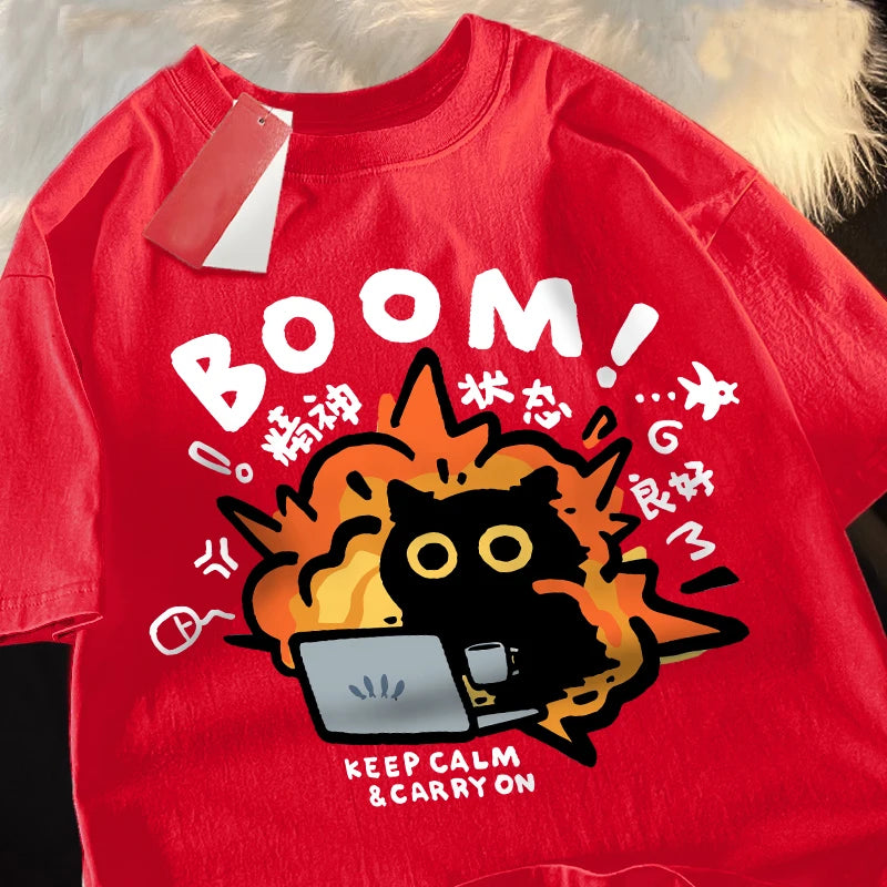 T shirts Good Mental State Pure Cotton Short Sleeved t-shirt For Men Women Summer Tee Clothes Loose Casual Cartoon Oversized Top