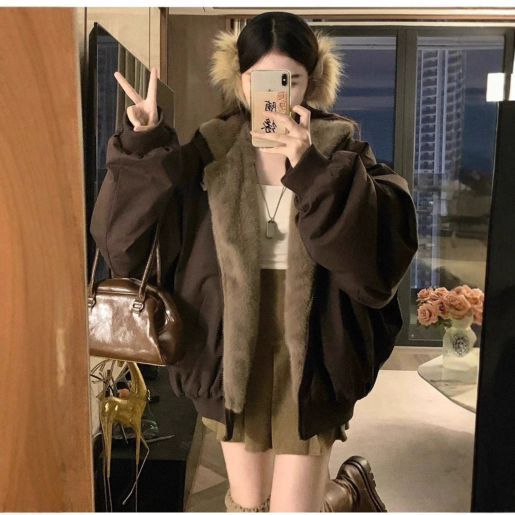 Winter Women Jacket Coats Parkas Female Double-sided Cotton Hooded Overcoat Thick Warm Jackets Windproof Casual Snow Outerwear