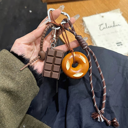 Keychain Cute Bread Car Backpack Pendant Decoration Nylon Woven Suitable for Students, Couples, Key Hooks