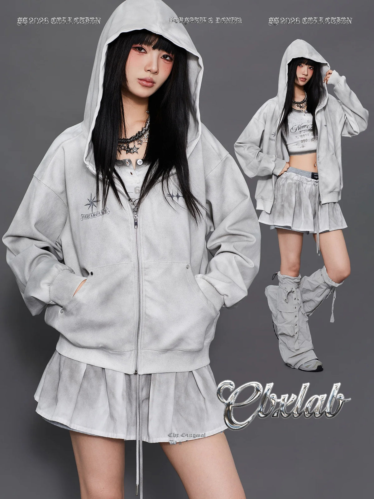 CBXLAB Street Dance Trendy Brand Dirty Dyeing Series Personality Washed Hip Hop Sports Pants Sexy Top Casual Sportswear Set