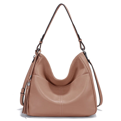 Zency Elegant Beige Tassel Hobo Bag Soft Leather Women's Shoulder Bag 2025 New Handbag Long Strap Crossbody 8 Color Shopper