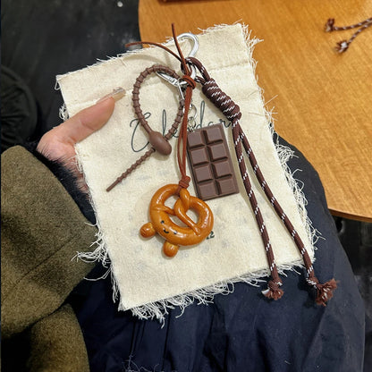 Keychain Cute Bread Car Backpack Pendant Decoration Nylon Woven Suitable for Students, Couples, Key Hooks