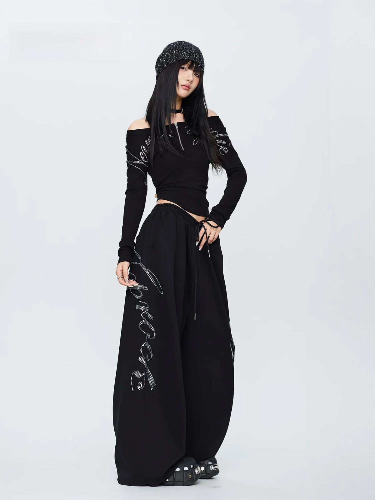 CBXLAB Galaxy Sparkle Series Street Dance Hip Hop Personality Sports Pants Jazz Sexy Top Women's Casual Sportswear Set