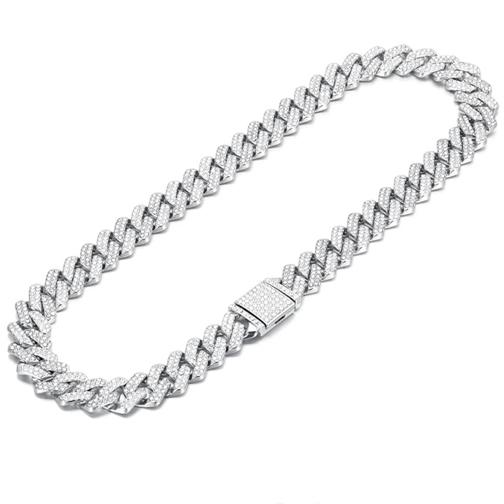 Mens 13MM Cuban Link Chain Necklace & Bracelet Set Silver Miami Hip Hop Jewelry Bling Diamond Choker for Men And Women