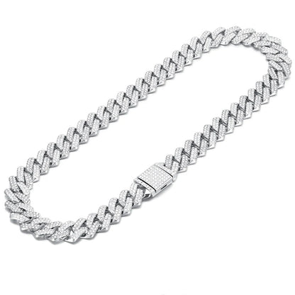 Mens 13MM Cuban Link Chain Necklace & Bracelet Set Silver Miami Hip Hop Jewelry Bling Diamond Choker for Men And Women