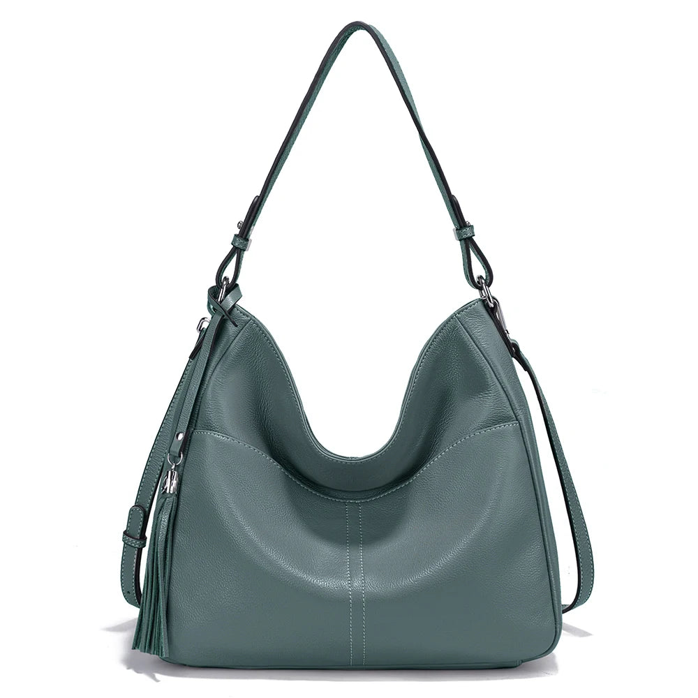 Zency Elegant Beige Tassel Hobo Bag Soft Leather Women's Shoulder Bag 2025 New Handbag Long Strap Crossbody 8 Color Shopper