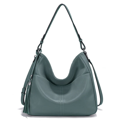 Zency Elegant Beige Tassel Hobo Bag Soft Leather Women's Shoulder Bag 2025 New Handbag Long Strap Crossbody 8 Color Shopper